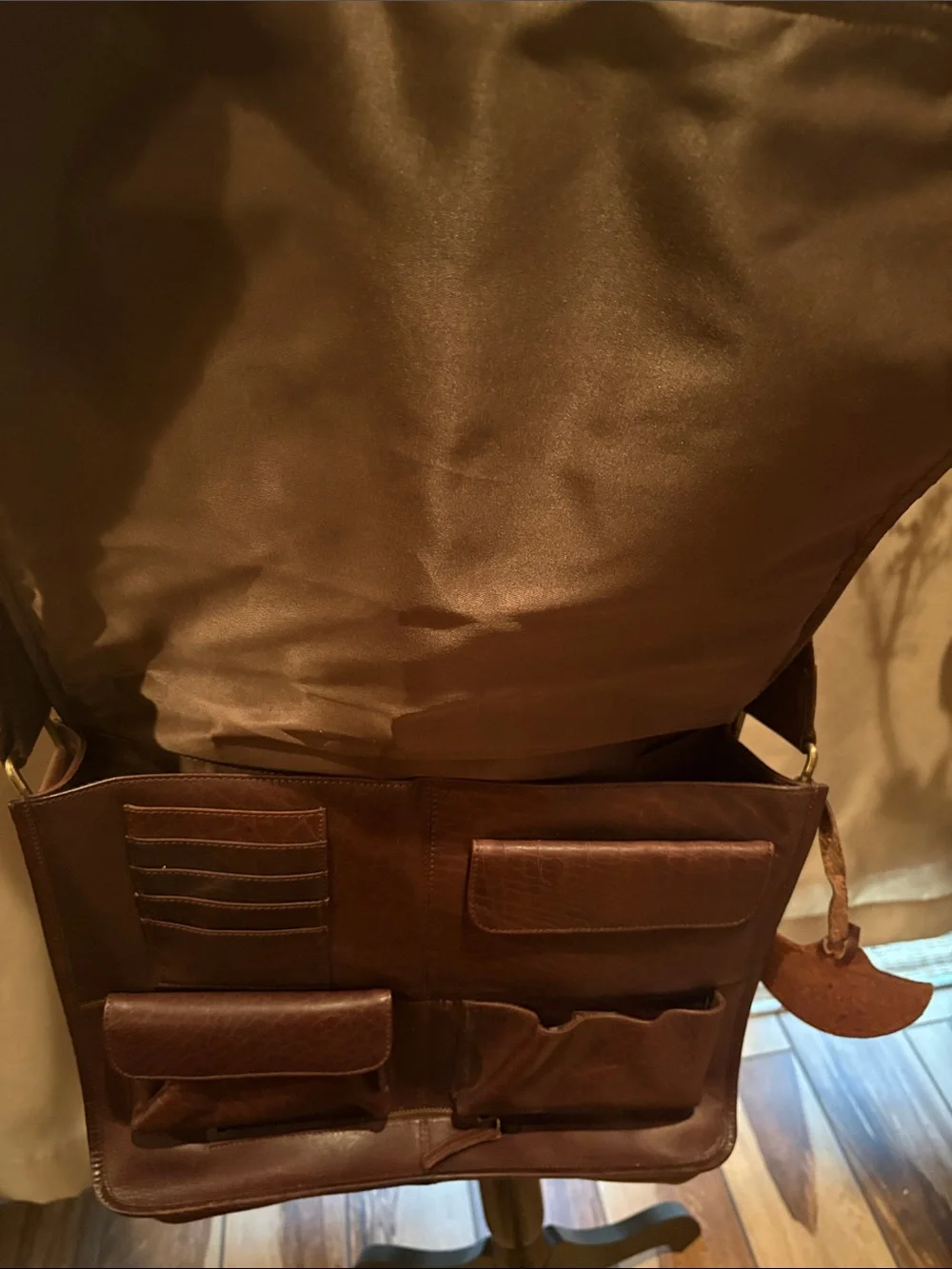 Men's Dark Brown genuine Leather Messenger Bag with Wide Strap